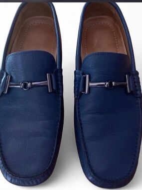Men's Navy Leather Loafers.